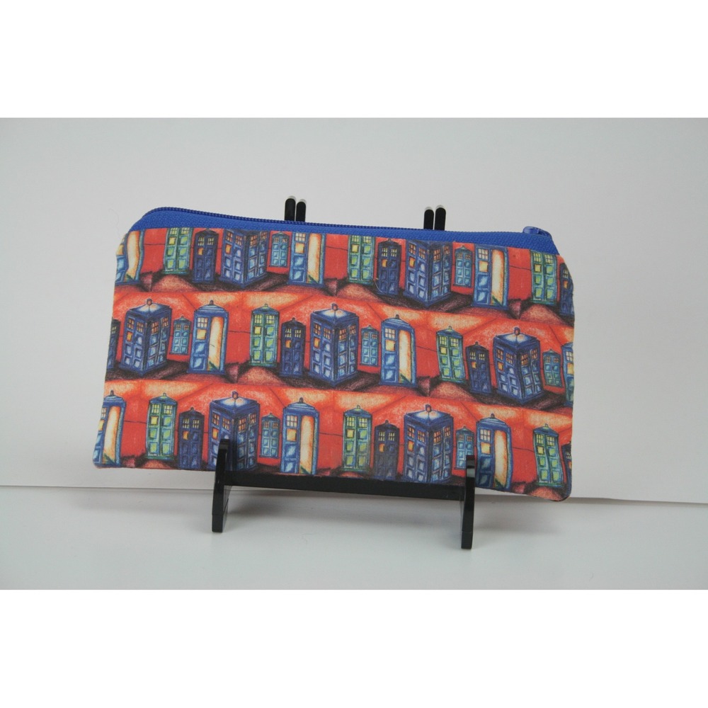 Doctor Who TARDIS Zipper Pouch Blue Police Box Sci-Fi Travel Makeup Bag 8x4.5
